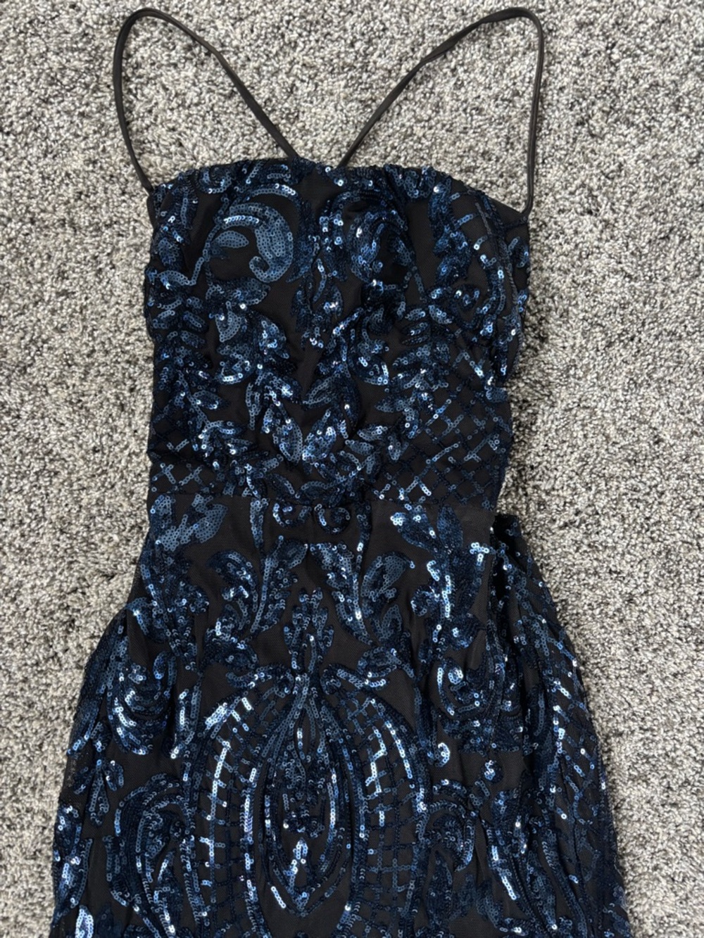 Navy Sequin Spaghetti-Strap Evening Gown - Picture 5 of 11
